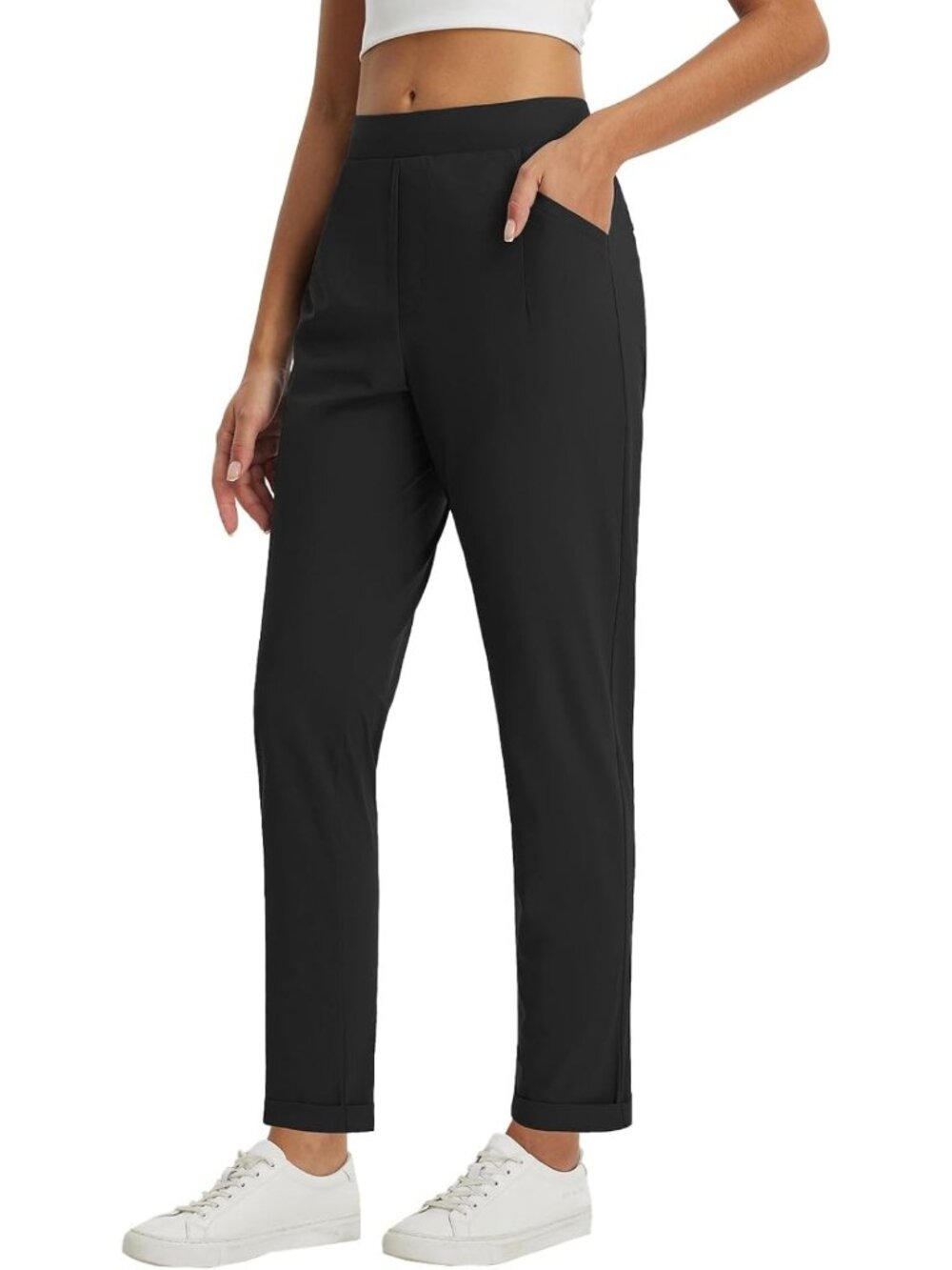 Petite Travel Stretchy Work Pants with Zip Pockets - Comfortable Slacks for